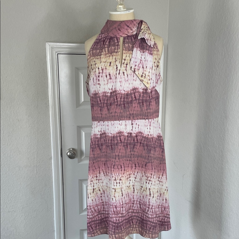 Vintage Glamour Purple and Cream Tie-Dye Halter Dress